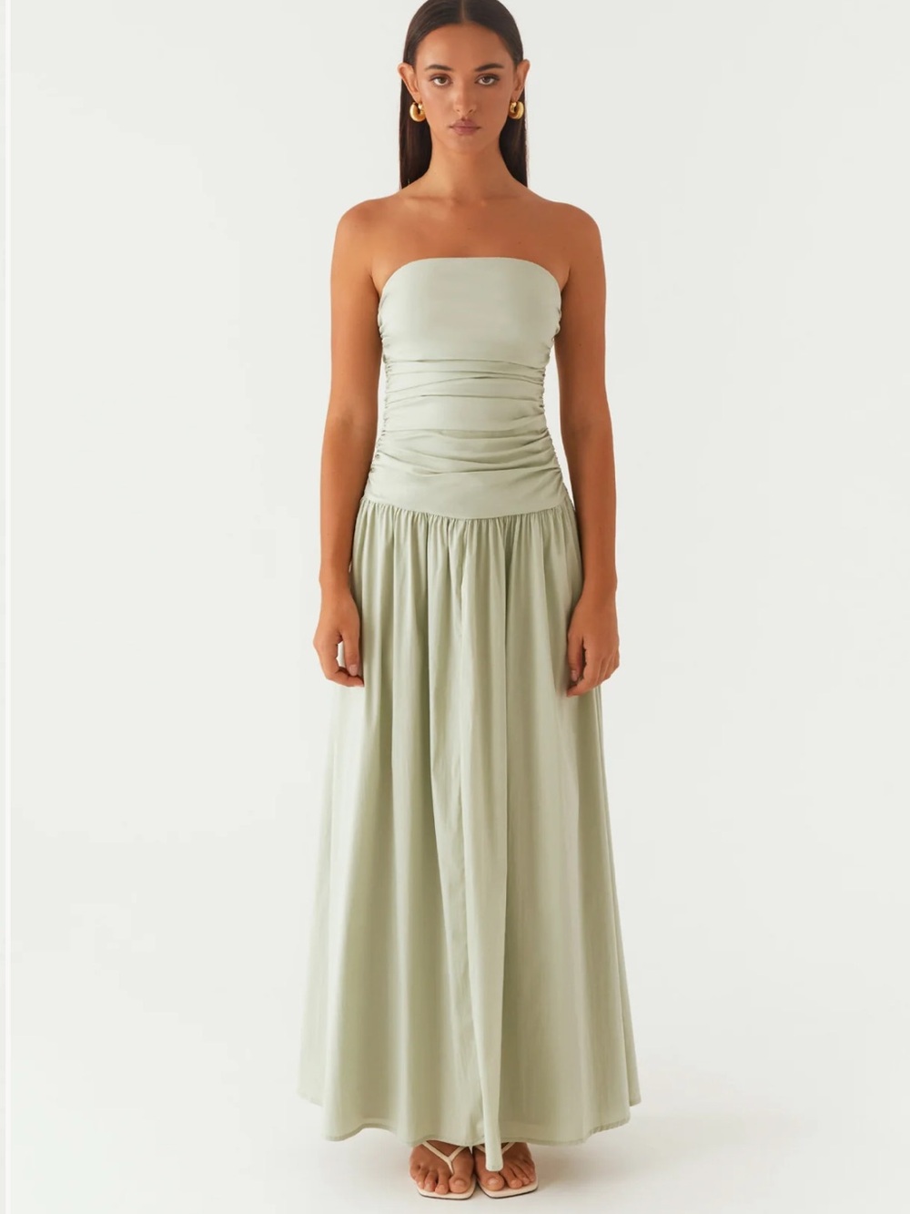 PepperMayo Carmel Strapless Drop Waist Maxi Dress Sage US 0 NWT